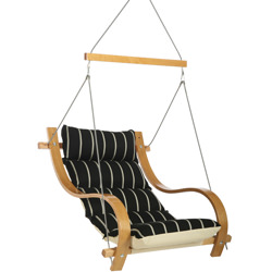 Pillowtop Hammock - Classic Black Stripe Single Swing With Oak Arms -
