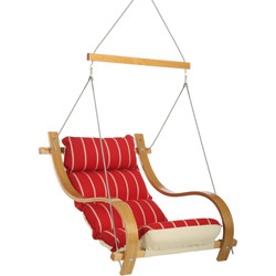 Pillowtop Hammock - Royal Red Stripe Single Swing With Oak Arms - Royal Red Stripe