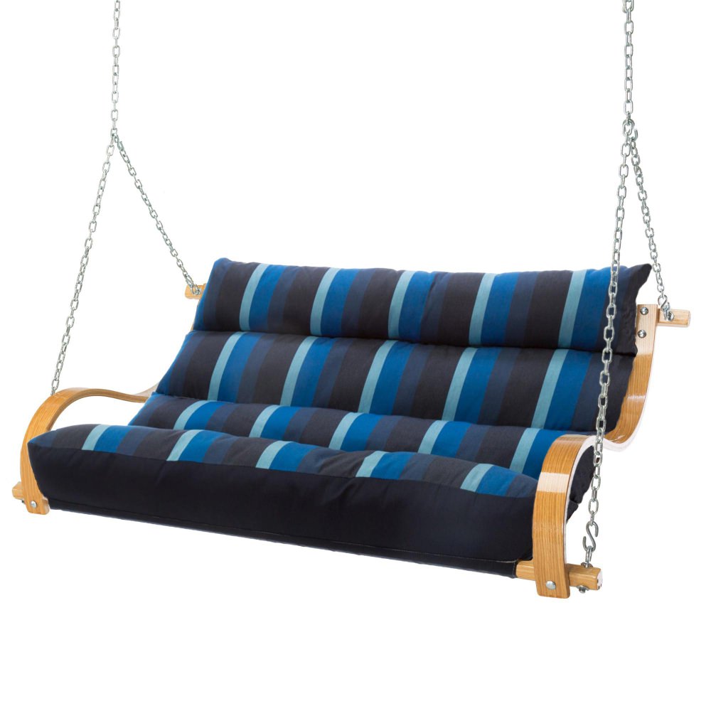 Deluxe Cushion Curved Oak Double Swing Made with Sunbrella - Gateway Indigo