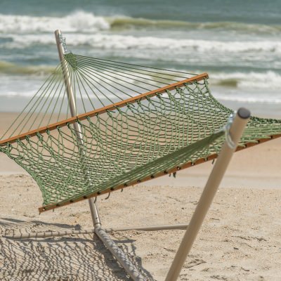 Deluxe DURACORD® Rope Hammock with TRI-BEAM® Metal Stand and Optional Hammock Pillow