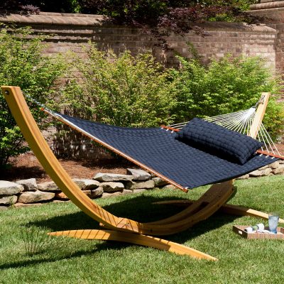 Large Soft Weave Hammock with ROMAN ARC® Cypress Wood Hammock Stand with Soft Weave Pillow Combo