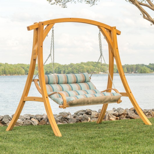 Gateway Mist Deluxe Cushioned Double Porch Swing Deluxe Cushioned Double Swing Made With Sunbrella Gateway Mist