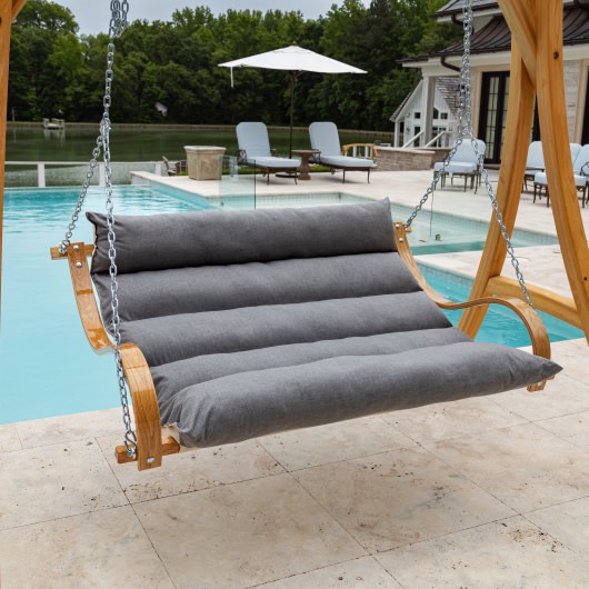 Deluxe Sunbrella Cushion Curved Oak Double Swing - Cast Slate