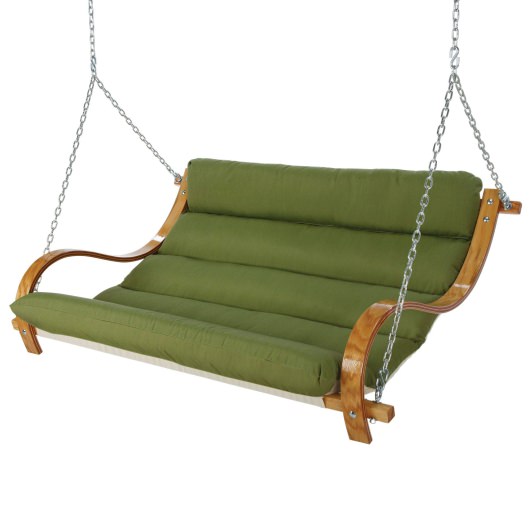 Deluxe Sunbrella Cushion Curved Oak Double Swing - Spectrum Cilantro