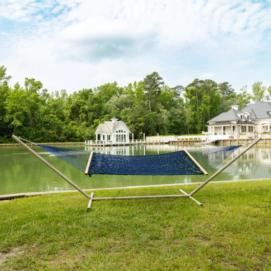 Large DURACORD® Rope Hammock with TRI-BEAM® Metal Stand and Optional Hammock Pillow