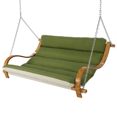 Deluxe Sunbrella Cushion Curved Oak Double Swing - Spectrum Cilantro