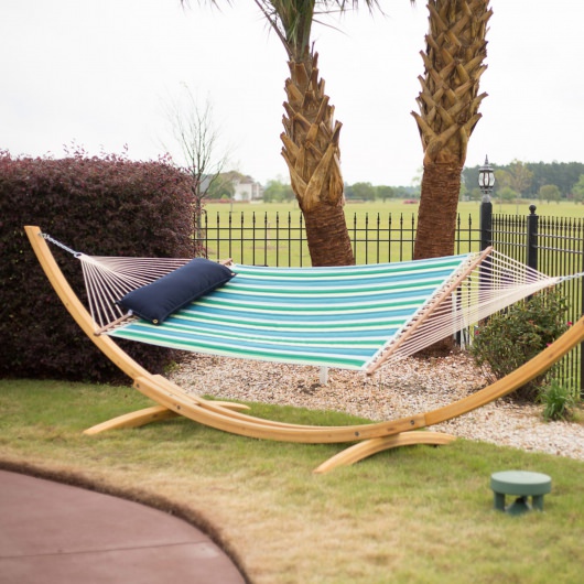 Large Quilted Hammock with Wooden Stand and Optional Hammock Pillow
